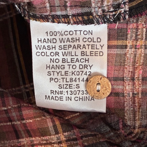 UMGEE Women Plaid Button Up Shirt Oversized Short Sleeve Frayed Hem Size S - Picture 9 of 9